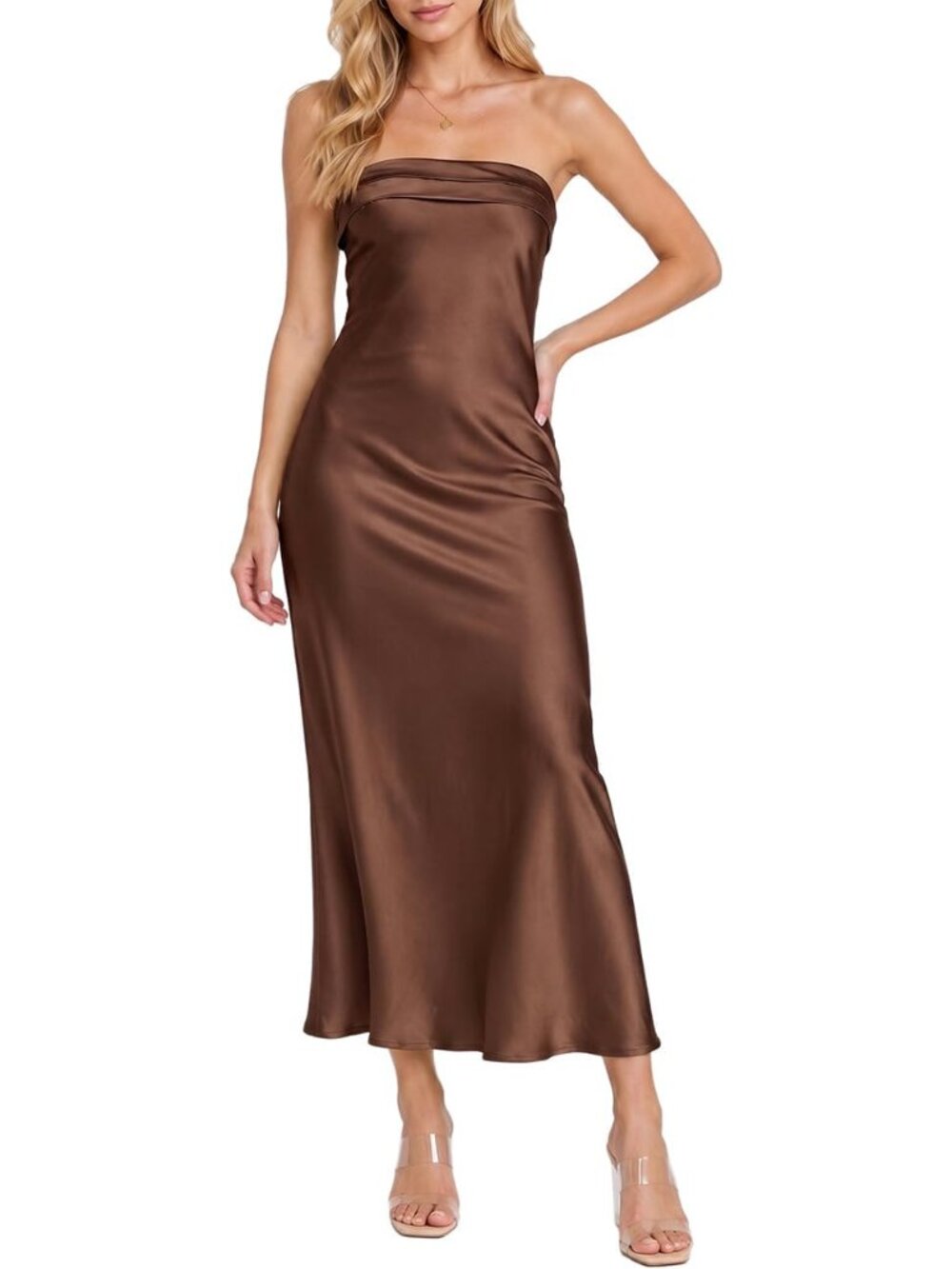 Summer Satin Strapless Backless Maxi Dress for Women Wedding Guest